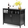 Black Wood 2-Door Dining Cabinet with Open Storage Shelf