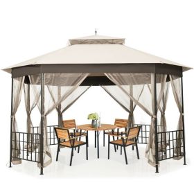 10x12 Ft Beige Octagon Outdoor Gazebo with Mosquito Netting