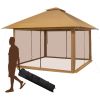 Brown 13 x 13 Ft Gazebo with Mesh Mosquito Netting Sidewalls