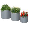 Set of 3 Grey Stackable Round Outdoor Planters with Drainage Holes