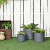 Set of 3 Grey Stackable Round Outdoor Planters with Drainage Holes