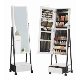 Modern Black Metal & White Wood Jewelry Armoire with Mirror