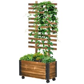 Raised Garden Bed with Trellis on Wheels-Brown