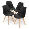 Set of 4 Mid-Century Modern Dining Chairs with Wood Legs-Black