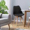 Set of 4 Mid-Century Modern Dining Chairs with Wood Legs-Black