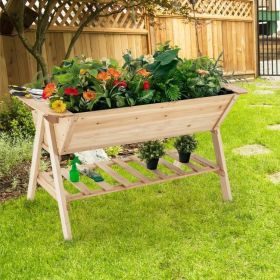 FarmHouse Natural 2 Tier Wooden Large Raised Planter Box Garden