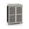 Grey Solid Wood Patio Storage Cabinet Garden Potting Bench Table with Metal Top