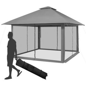 13x13 Ft Grey Pop-Up Gazebo with Mesh Mosquito Netting