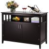 Dark Brown Wood 2-Door Dining Cabinet with Open Storage Shelf