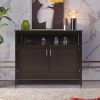 Dark Brown Wood 2-Door Dining Cabinet with Open Storage Shelf