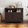 Dark Brown Wood 2-Door Dining Cabinet with Open Storage Shelf