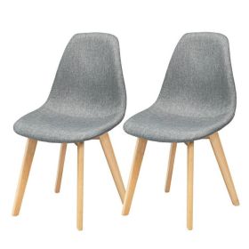 Set of 2 Mid-Century Modern Dining Chairs with Wood Legs-Grey