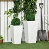 Modern White Outdoor Tall Planter Box, Set of 2 - Lightweight Flower Pots