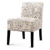 Modern Accent Chair: Off-White Cursive Pattern & Black Legs