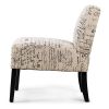 Modern Accent Chair: Off-White Cursive Pattern & Black Legs