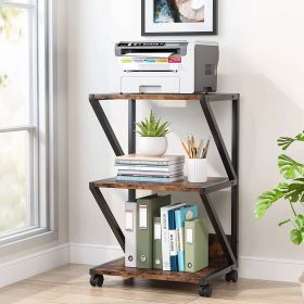 Modern 3-Tier Metal Wood Printer Stand – Rolling Office Storage Cart