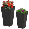 Modern Black Outdoor Tall Planter Box, Set of 2 - Lightweight Flower Pots