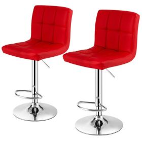 Set of 2 Modern Adjustable Height Barstools with Comfortable Red PU Leather Seat