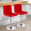 Set of 2 Modern Adjustable Height Barstools with Comfortable Red PU Leather Seat