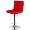 Set of 2 Modern Adjustable Height Barstools with Comfortable Red PU Leather Seat