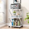 Modern White 3-Shelf Printer Stand – Rolling Metal Wood Office Cart