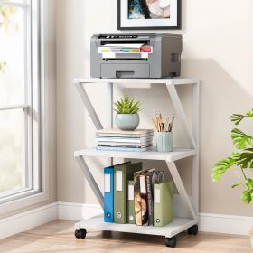 Modern White 3-Shelf Printer Stand – Rolling Metal Wood Office Cart