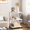 Modern White 3-Shelf Printer Stand – Rolling Metal Wood Office Cart