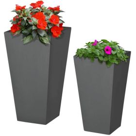 Set of 2 Grey Outdoor Planters – Modern, Lightweight, 22" and 18"