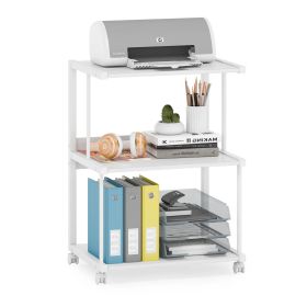 Modern White Metal 3-Shelf Printer Stand – Mobile Desk Organizer Cart