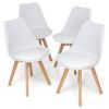 Set of 4 Mid-Century Modern Dining Chairs with Wood Legs-White