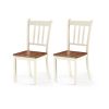 Set of 2 Wood Mission Style Armless Dining Chairs - Brown&White