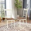 Set of 2 Wood Mission Style Armless Dining Chairs - Brown&White