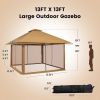 Brown 13 x 13 Ft Gazebo with Mesh Mosquito Netting Sidewalls