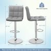 Set of 2 Modern Adjustable Height Barstools with Comfortable Grey PU Leather Seat