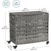 Grey PP Rattan 3-Basket Laundry Hamper Sorter Cart with Removable Cotton Bags