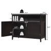 Dark Brown Wood 2-Door Dining Cabinet with Open Storage Shelf