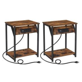 Set of 2 - Nightstand End Tables with Charging Station