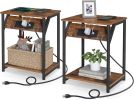 Set of 2 - Nightstand End Tables with Charging Station